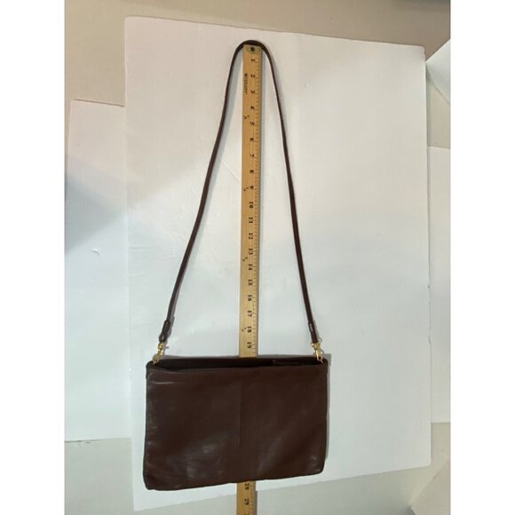 Leather Crossbody Clutch with Removable Strap in Brown with Gold Accents 11"x 7" - Picture 5 of 10